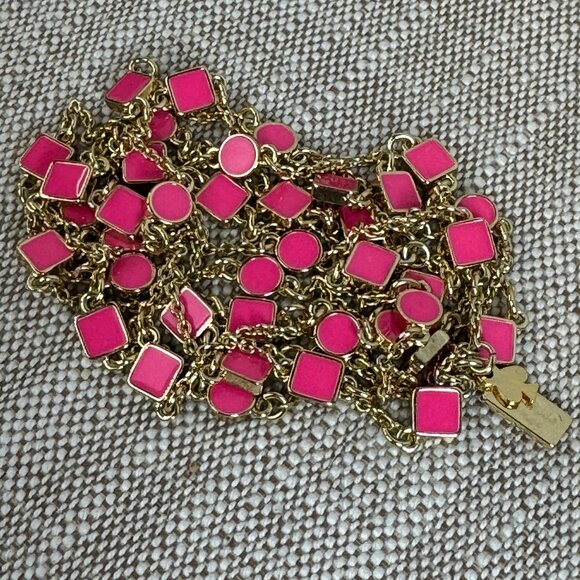 KATE SPADE Pink Cubetti 14kt GOLD Plated Necklace & Pink and Red Enamel Bracelet - Picture 2 of 3